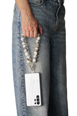 Acrylic Ball Phone Strap - White Marble by Goddiva Accessories