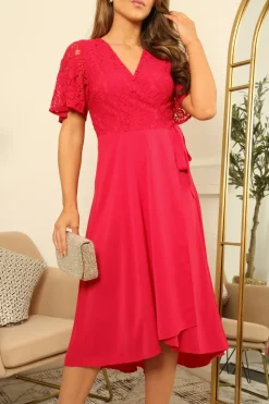 Angel Sleeve Lace High Low Hem True Wrap Dress by Double Second