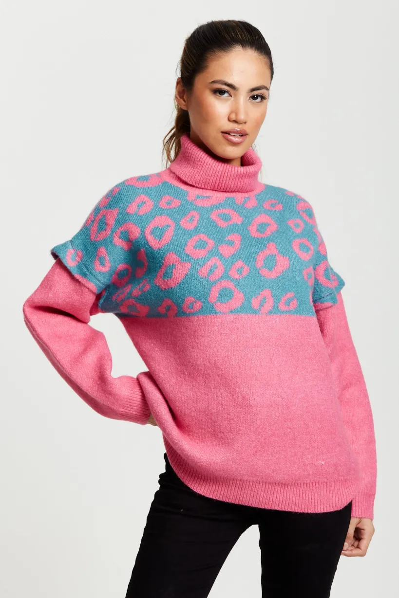 Animal Pattern Roll Neck Jumper by Liquorish
