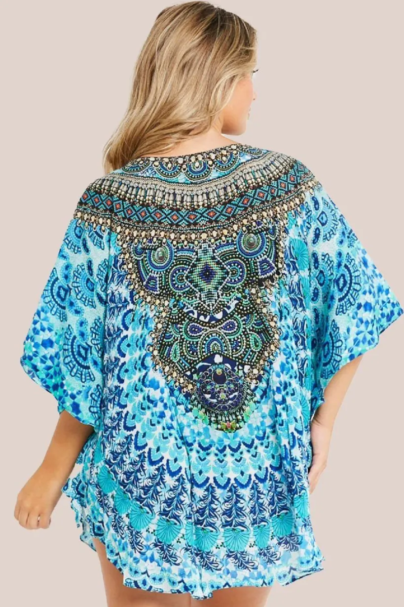 Aqua Blue Short Beach Dress Kaftan by Aftershock London