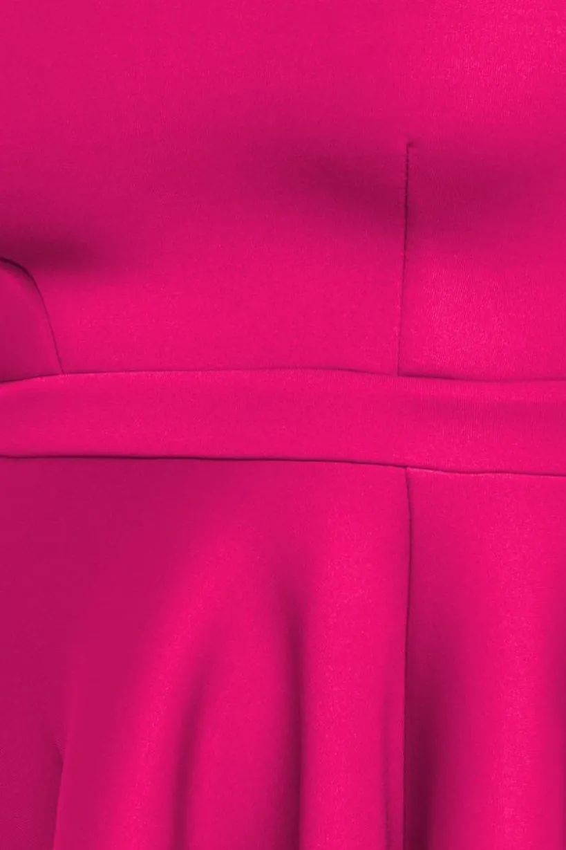 Asymmetric Flared Hem Midi Dress - Magenta by Goddiva