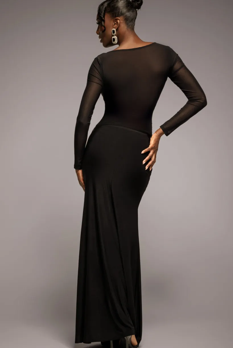 Asymmetric Gathered Front Split Maxi Skirt - Black by Goddiva