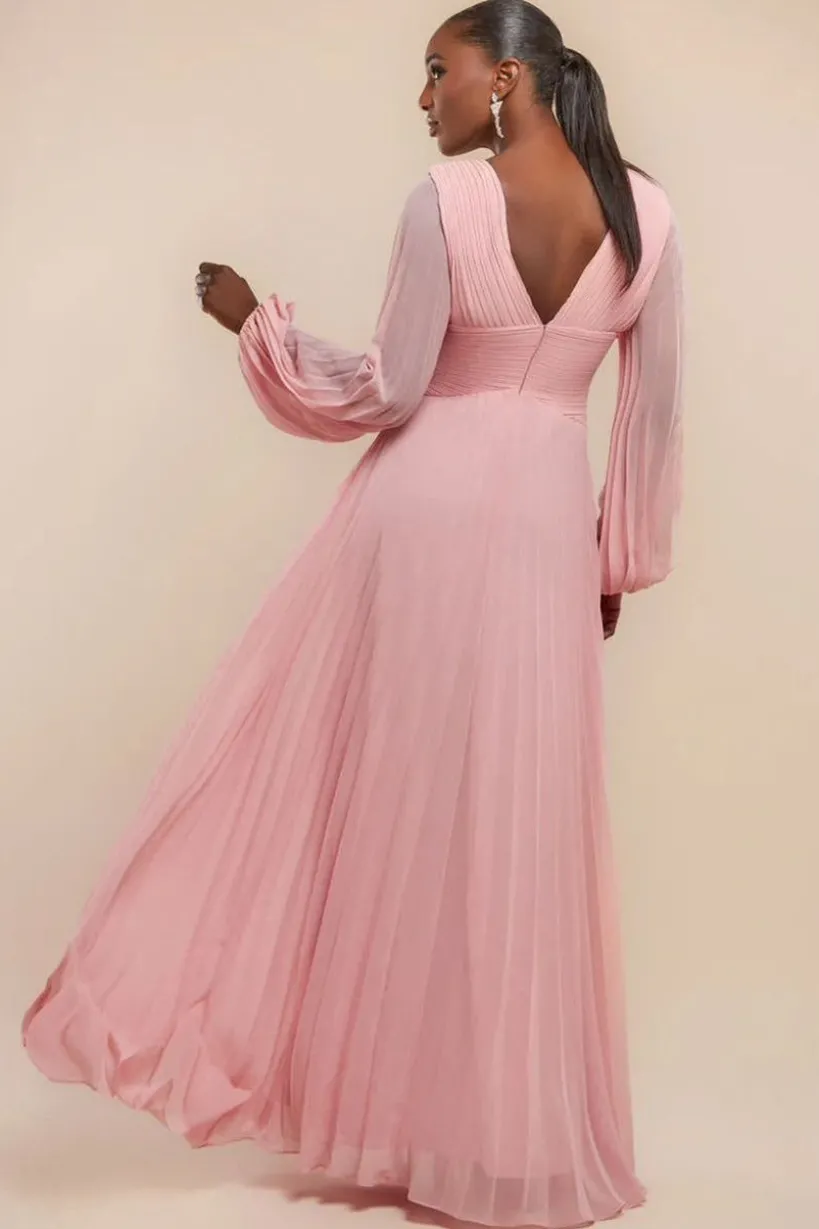 Balloon Sleeve Chiffon Maxi Dress - Blush Pink by Goddiva