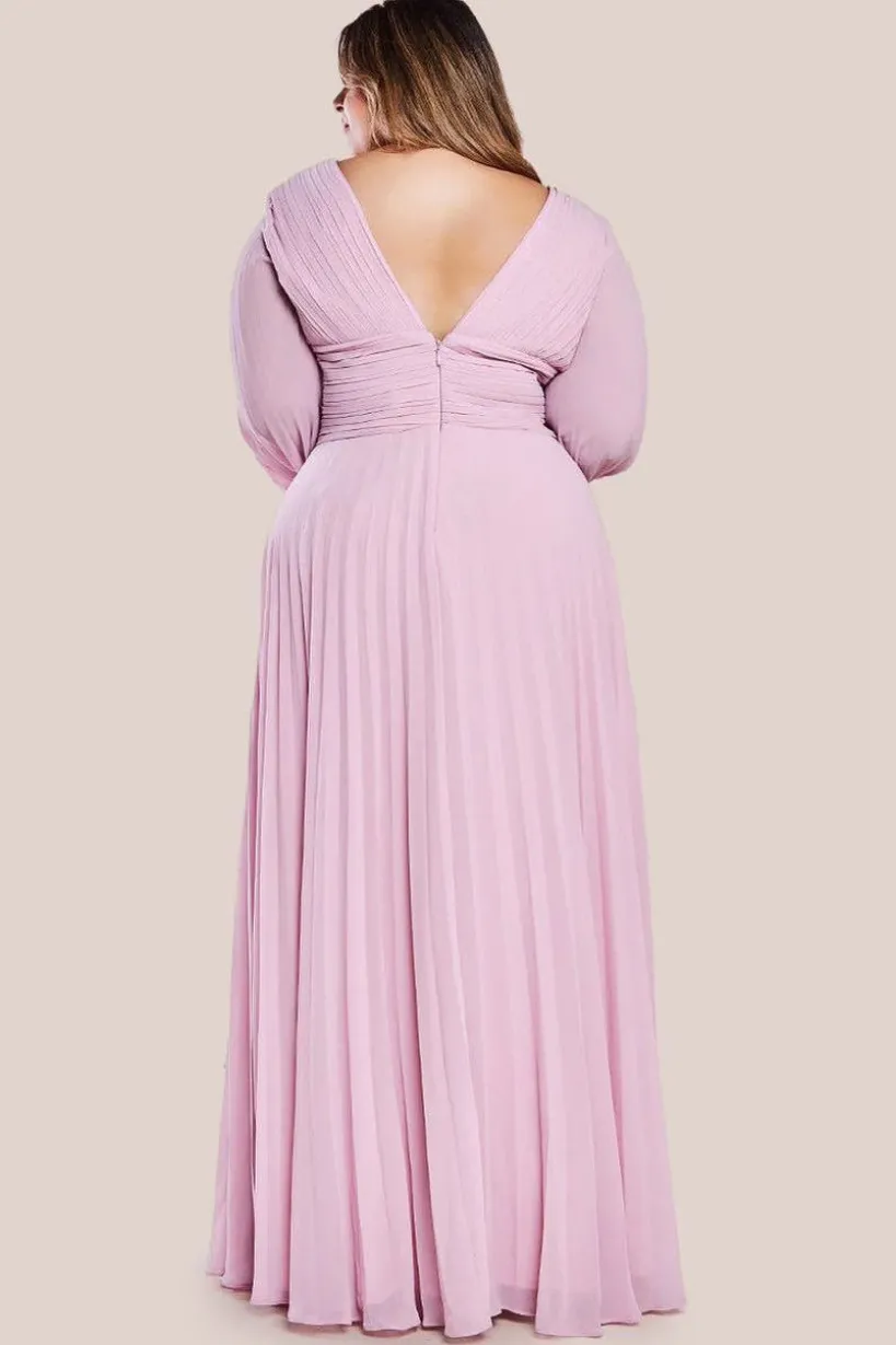 Balloon Sleeve Chiffon Maxi Dress - Pink by Goddiva Plus