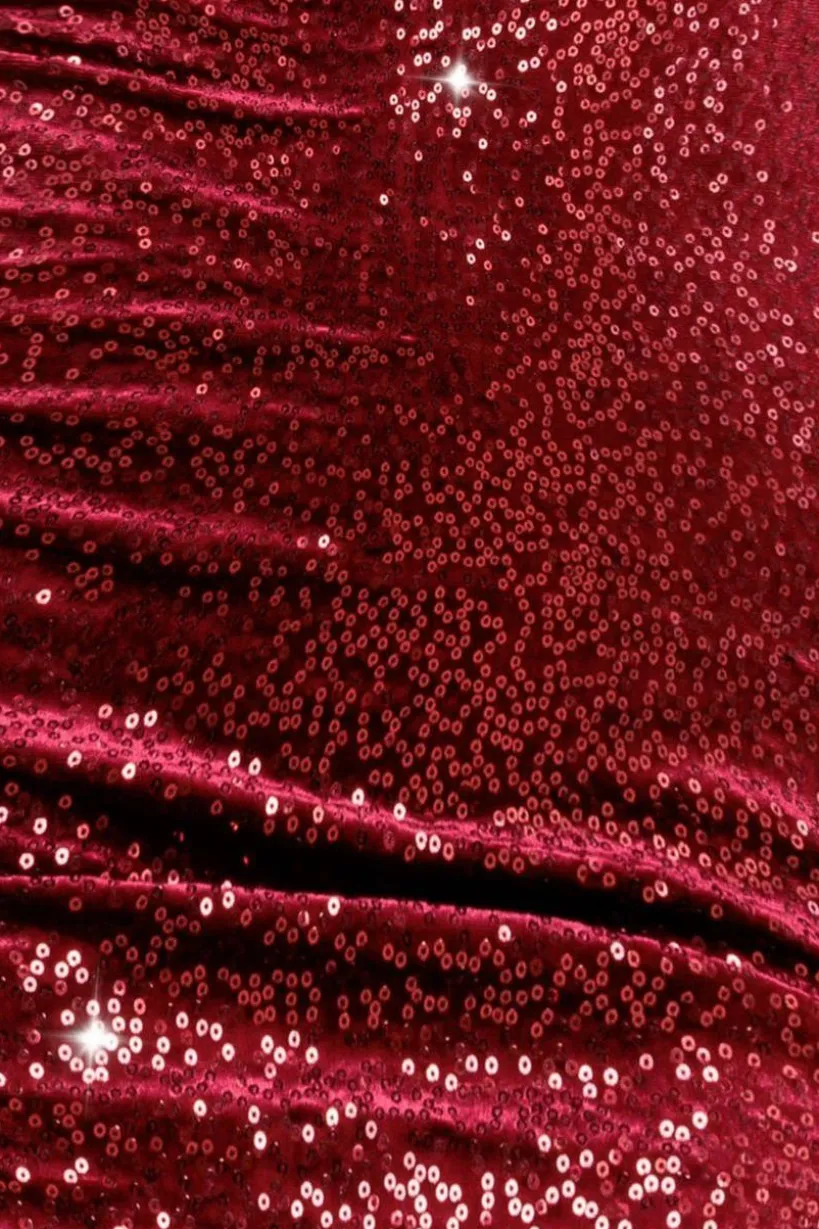 Bandeau Sequin & Velvet Midi Dress - Wine by Goddiva