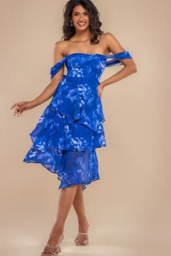 Bardot Asymmetric Handkerchief Tier Midaxi - Blue by Goddiva