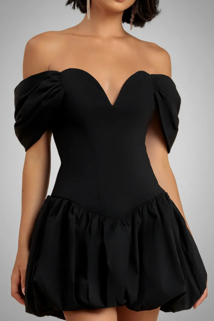 Bardot Babydoll Corset Mini Dress - Black by Goddiva