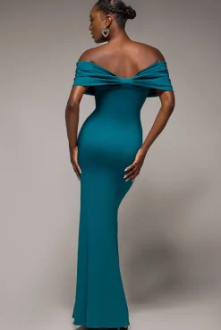 Bardot Bow Neck Maxi Dress - Emerald Green by Goddiva
