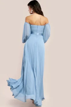 Bardot Chiffon Pleated Maxi - Blue by Goddiva