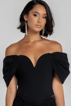 Bardot Corset Top - Black by Goddiva