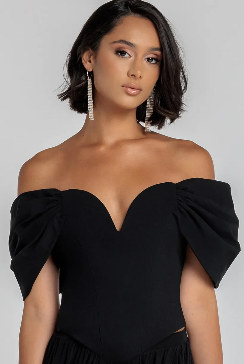 Bardot Corset Top - Black by Goddiva
