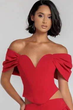 Bardot Corset Top - Red by Goddiva