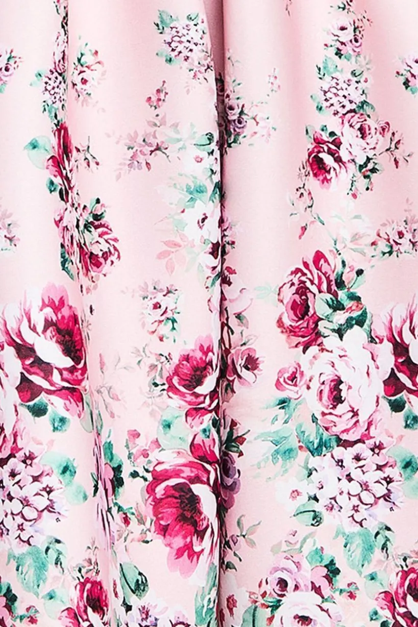 Bardot Floral Print A-Line Scuba Foam Midi Dress - Blush by Goddiva