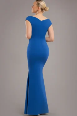 Bardot Pleated Maxi Dress - Royal Blue by Goddiva