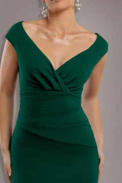 Bardot Pleated Maxi Dress - EmeraldGreen by Goddiva