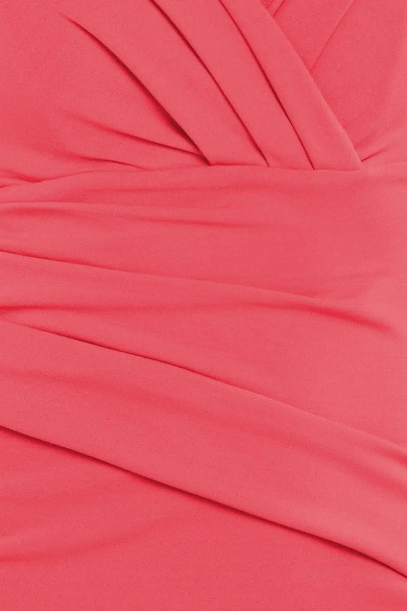 Bardot Pleated Maxi Dress - Coral by Goddiva