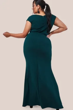 Bardot Pleated Maxi Dress - Emerald by Goddiva Plus