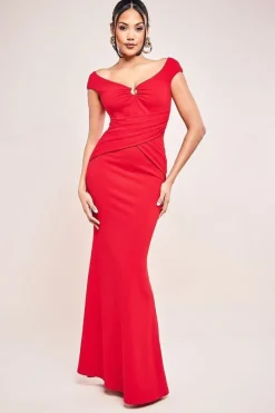 Bardot Pleated Maxi With Metal Trim Maxi Dress - Red by Goddiva