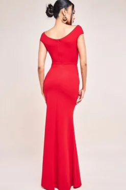 Bardot Pleated Maxi With Metal Trim Maxi Dress - Red by Goddiva