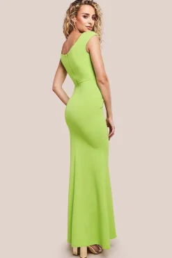 Bardot Pleated Maxi With Metal Trim Maxi Dress - Lime Green by Goddiva