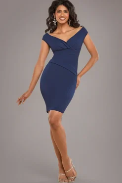 Bardot Pleated Midi Dress - Navy Blue by Goddiva
