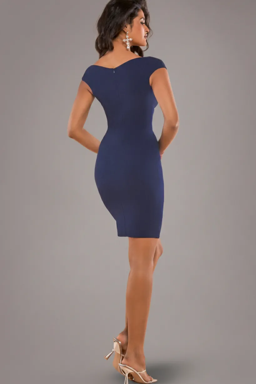Bardot Pleated Midi Dress - Navy Blue by Goddiva