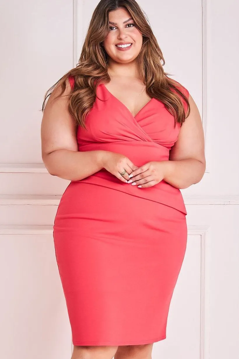 Bardot Pleated Midi Dress - Coral by Goddiva Plus
