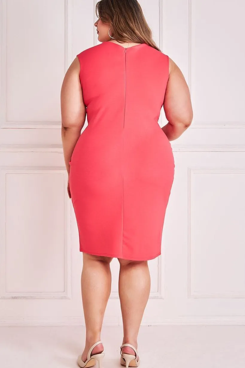 Bardot Pleated Midi Dress - Coral by Goddiva Plus