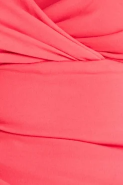 Bardot Pleated Midi Dress - Coral by Goddiva Plus