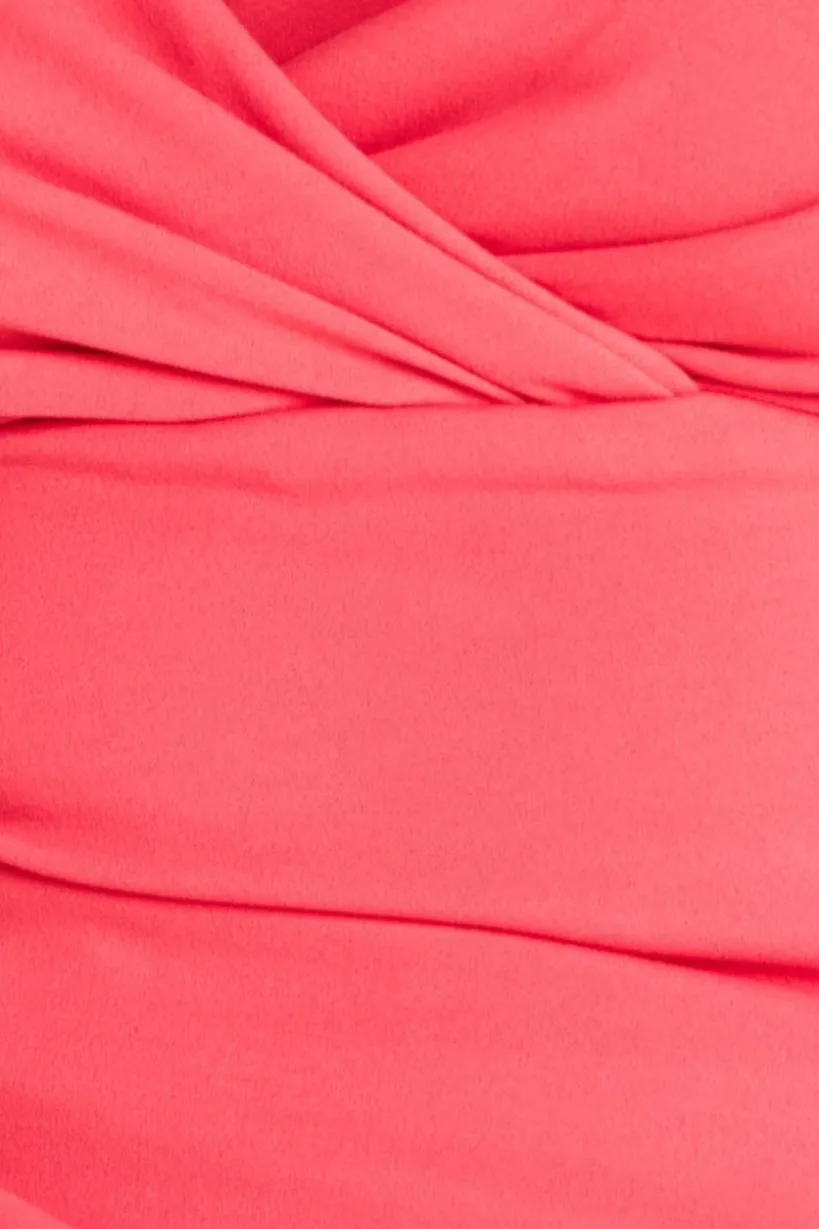Bardot Pleated Midi Dress - Coral by Goddiva Plus