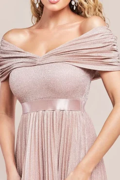 Bardot Pleated Skirt Maxi Dress - Blush by Goddiva
