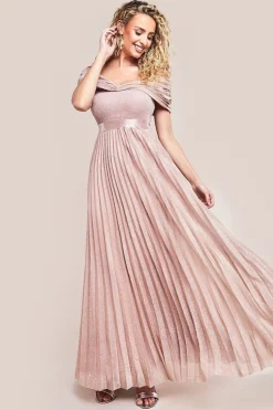 Bardot Pleated Skirt Maxi Dress - Blush by Goddiva
