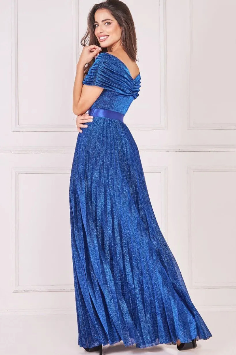 Bardot Pleated Skirt Maxi Dress - Royalblue by Goddiva