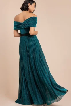 Bardot Pleated Skirt Maxi Dress - Emerald by Goddiva