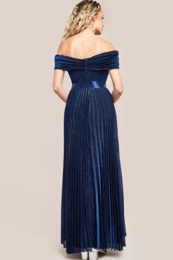 Bardot Pleated Skirt Maxi Dress - Navy by Goddiva