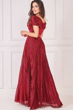 Bardot Pleated Skirt Maxi Dress - Wine by Goddiva