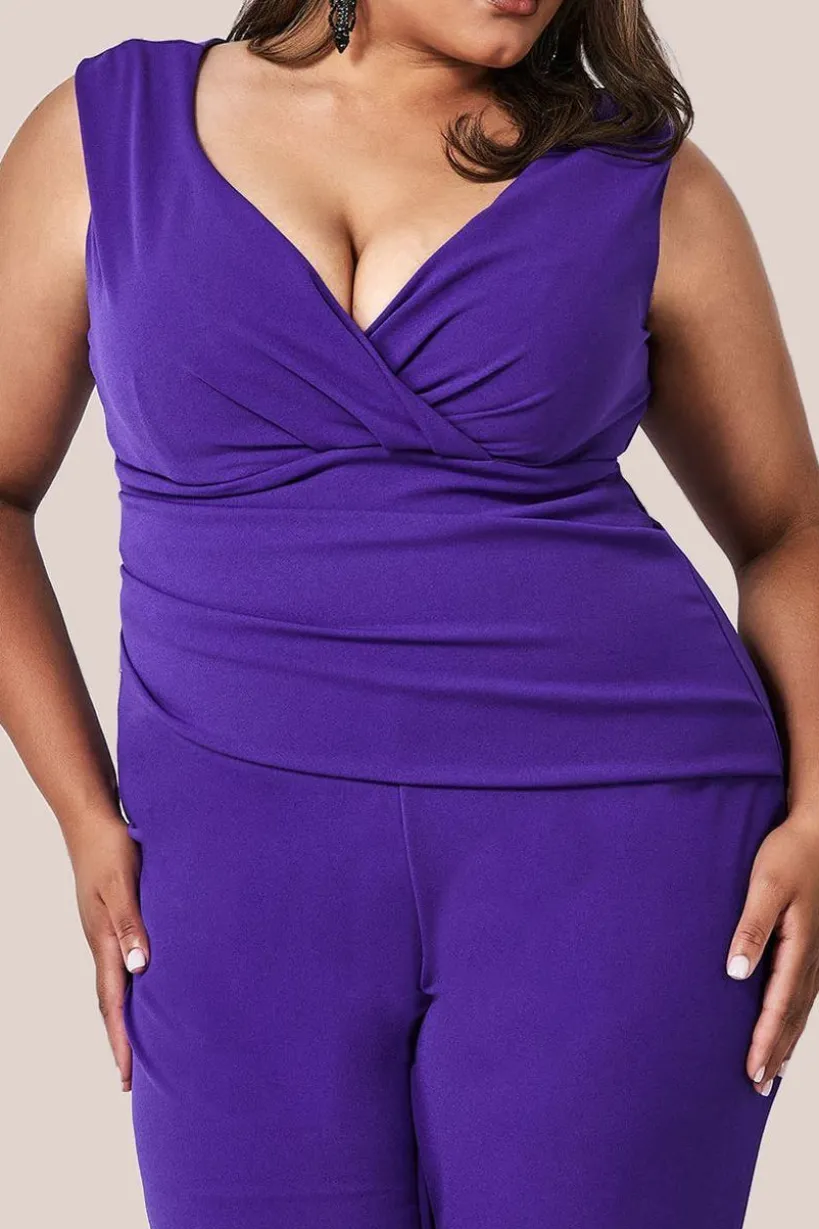 Bardot Scuba Jumpsuit - Purple by Goddiva Plus