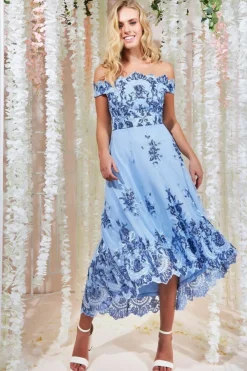 Bardot Sequin & Lace High Low Midi - Powderblue by Goddiva