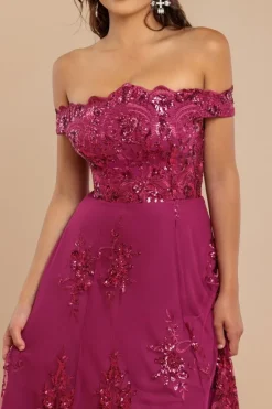 Bardot Sequin & Lace High Low Midi - Magenta by Goddiva