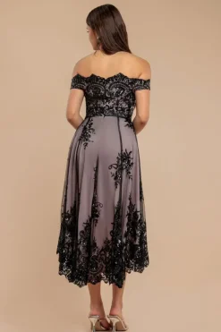 Bardot Sequin & Lace High Low Midi - Black by Goddiva