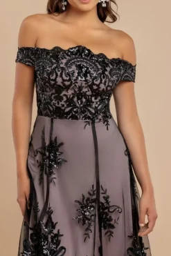 Bardot Sequin & Lace High Low Midi - Black by Goddiva
