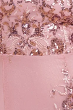 Bardot Sequin & Lace High Low Midi - Blush Pink by Goddiva