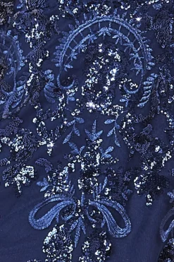 Bardot Sequin Embroidered Maxi Dress - Navy by Goddiva