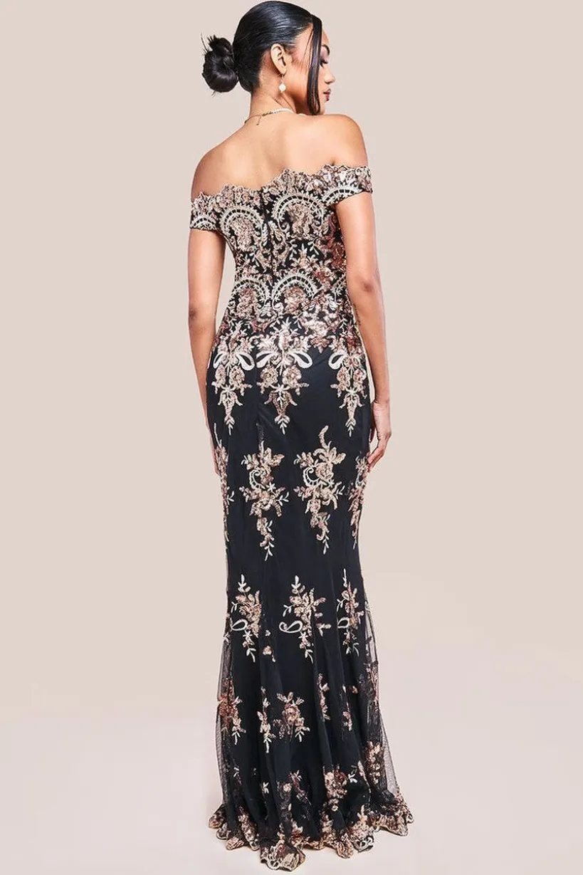 Bardot Sequin Embroidered Maxi Dress - Champagne by Goddiva