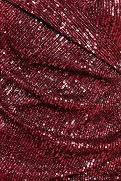 Bardot Sequin Pleated Maxi Dress - Wine by Goddiva