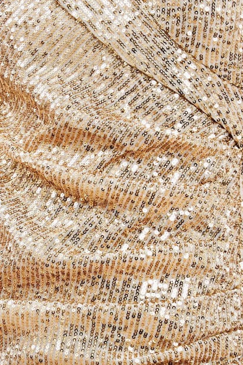 Bardot Sequin Pleated Maxi Dress - Gold by Goddiva