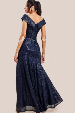 Bardot Sequin Pleated Maxi Dress - Navy by Goddiva