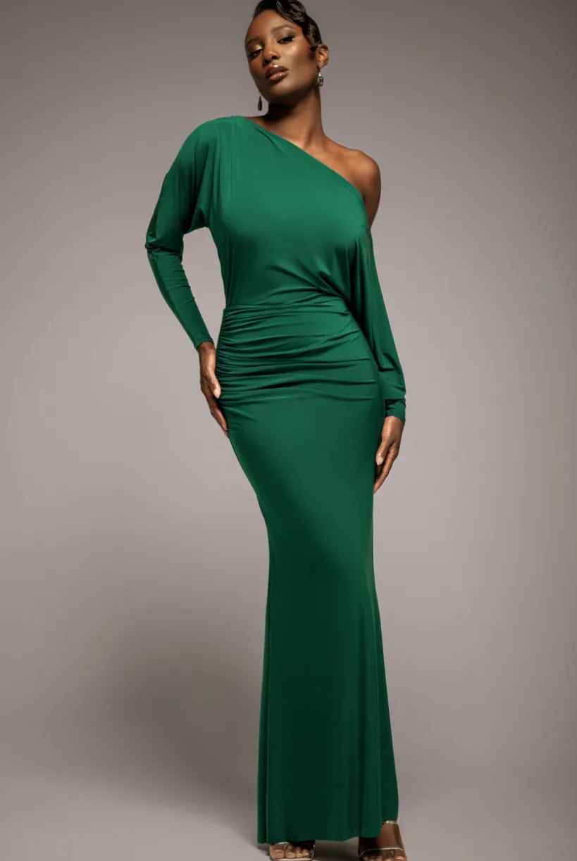 Bat Wing Elasticated Side Gather Maxi Dress - Emerald Green by Goddiva