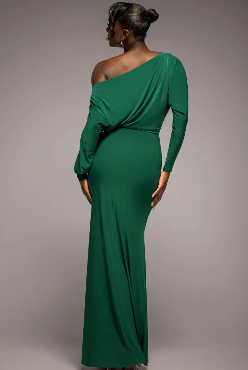 Bat Wing Elasticated Side Gather Maxi Dress - Emerald Green by Goddiva