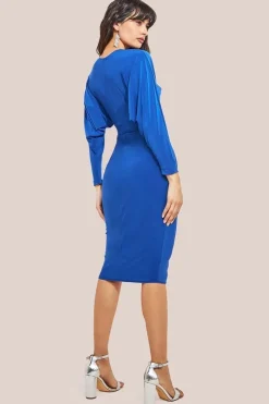 Batwing Sleeve Midi Dress - Royal Blue by Goddiva